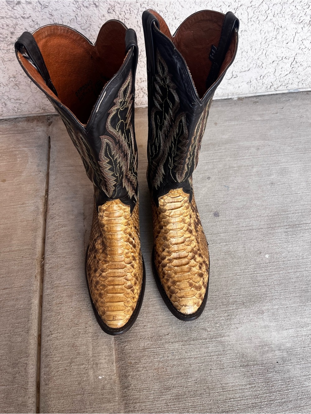 Dan Post Black Shaft with Gold Exotic Leather Almond Toe Cowboy Boots